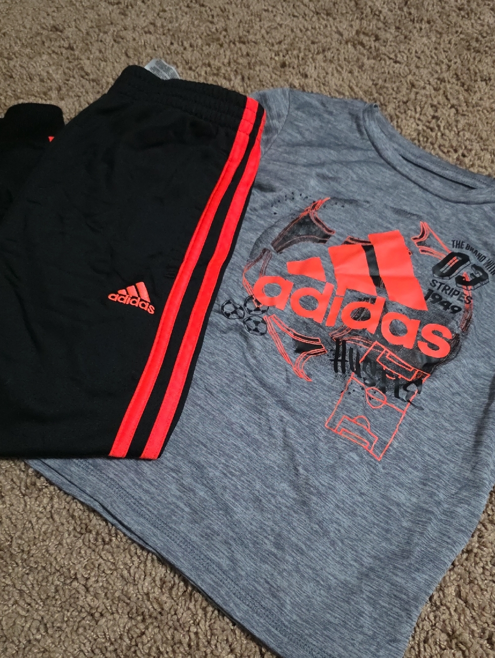 adidas Heather Gray Long Sleeve And Black Track Pants Set, Bright Orange Accents